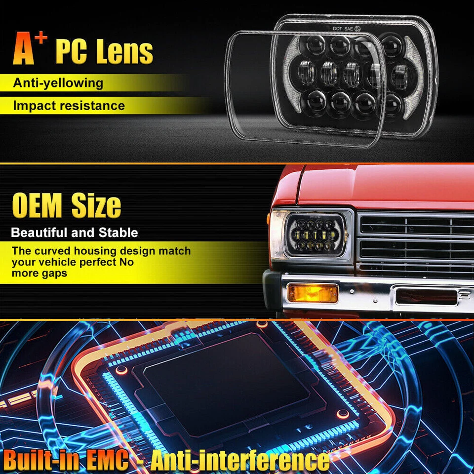 For Chevrolet C10 C20 C30 K10 K20 K30 7x6 inch Led Headlight High Low Beam DRL - Image 4 of 4