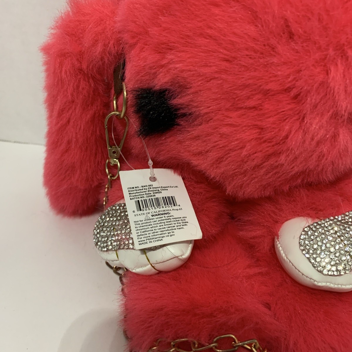 S fuchsia Hot Pink bunny Messenger bag faux rabbit fur golden chain