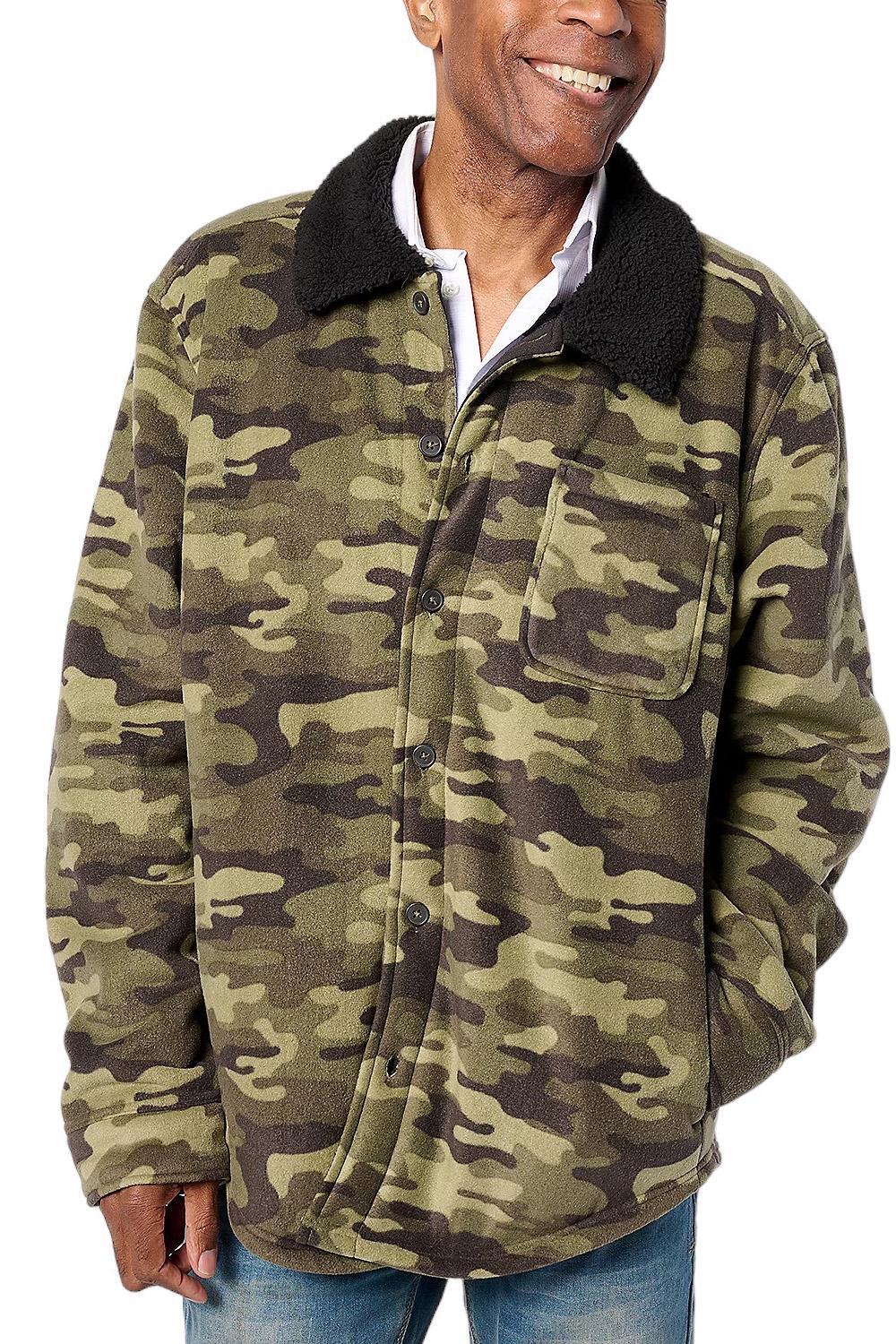 Одежда Cuddl Мужская вязаная флисовая Шерп-рубашка-куртка зеленого камуфляжа