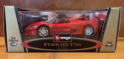 1995 FERRARI F50 Red Open Top 1/18 BURAGO GOLD COLLECT NIB MADE IN ITALY RARE