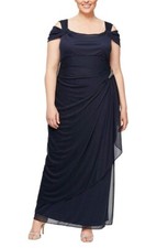 t7 Alex Evenings - 432902 Plus Size Cowl Neck Sheath Dress 16W Navy Blue