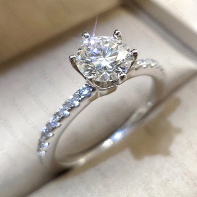 1.96 TCW Round Cut Moissanite Engagement Anniversary Ring 14k White Gold Plated