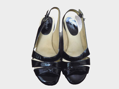 Softspots Neima Slingback Patent 3.25'' Heels Sandals Size 9 WW Black EUC LN