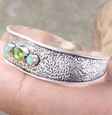 Bracelet Péridot Sur Argent 925 – Pierre Verte Naturelle, 7,5 G, Fait Main Inde