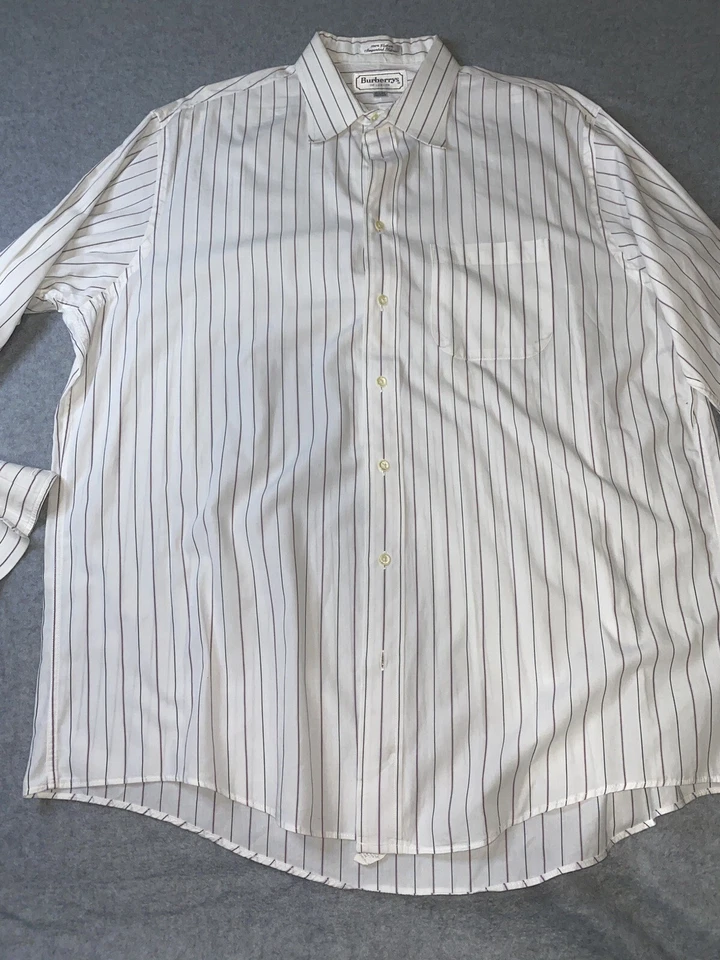 Burberry London Long Sleeve Dress Shirt White Burgundy Men 17 1/2 34 - Image 4 of 4