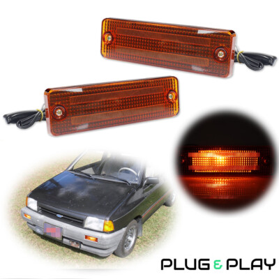 Amber Front Turn Signal Lights w/ Amber Bulb For 1983-1993 Mazda 323 626 Pickup
