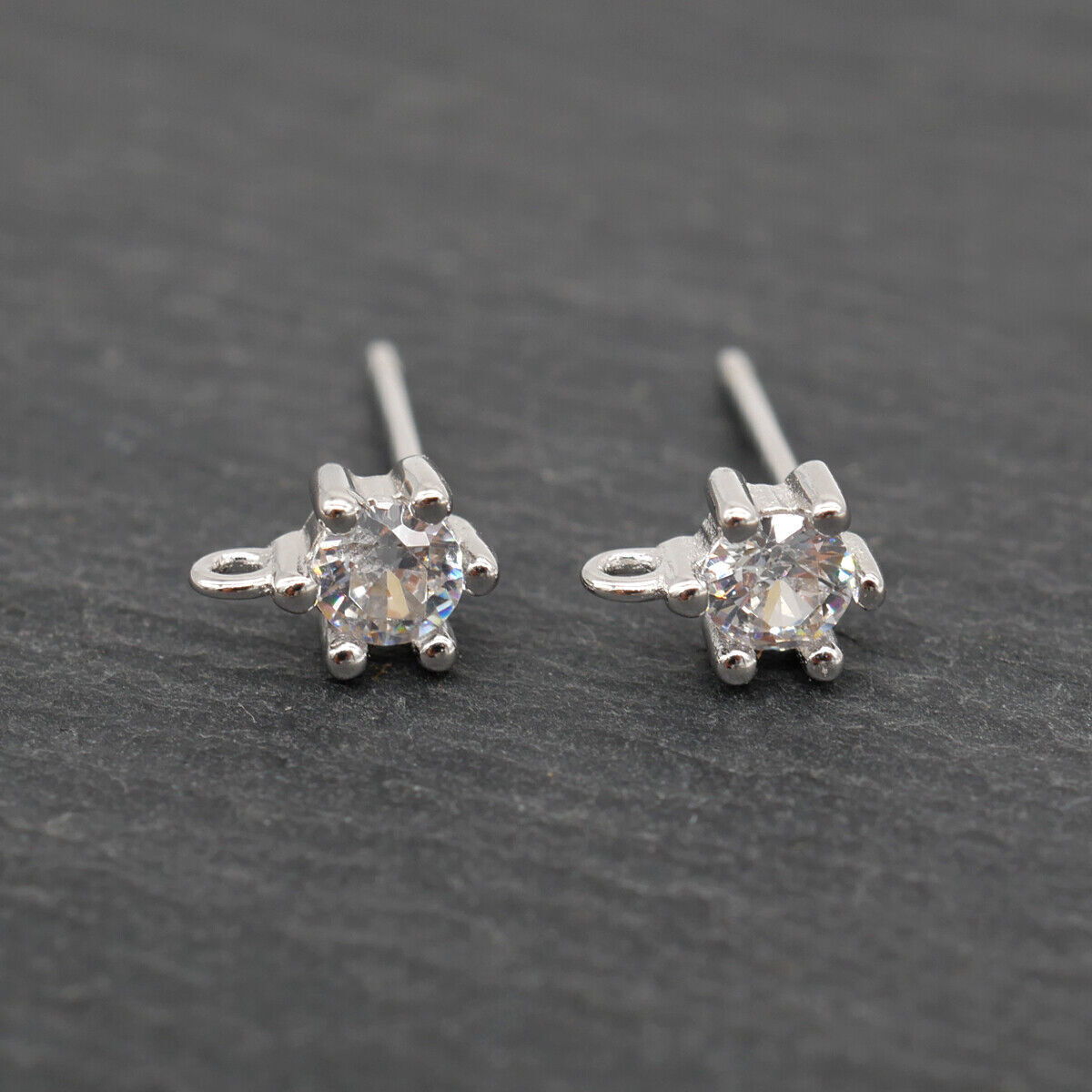 Sterling Silver 925 Stud Earrings Solitaire CZ w/ Dropper