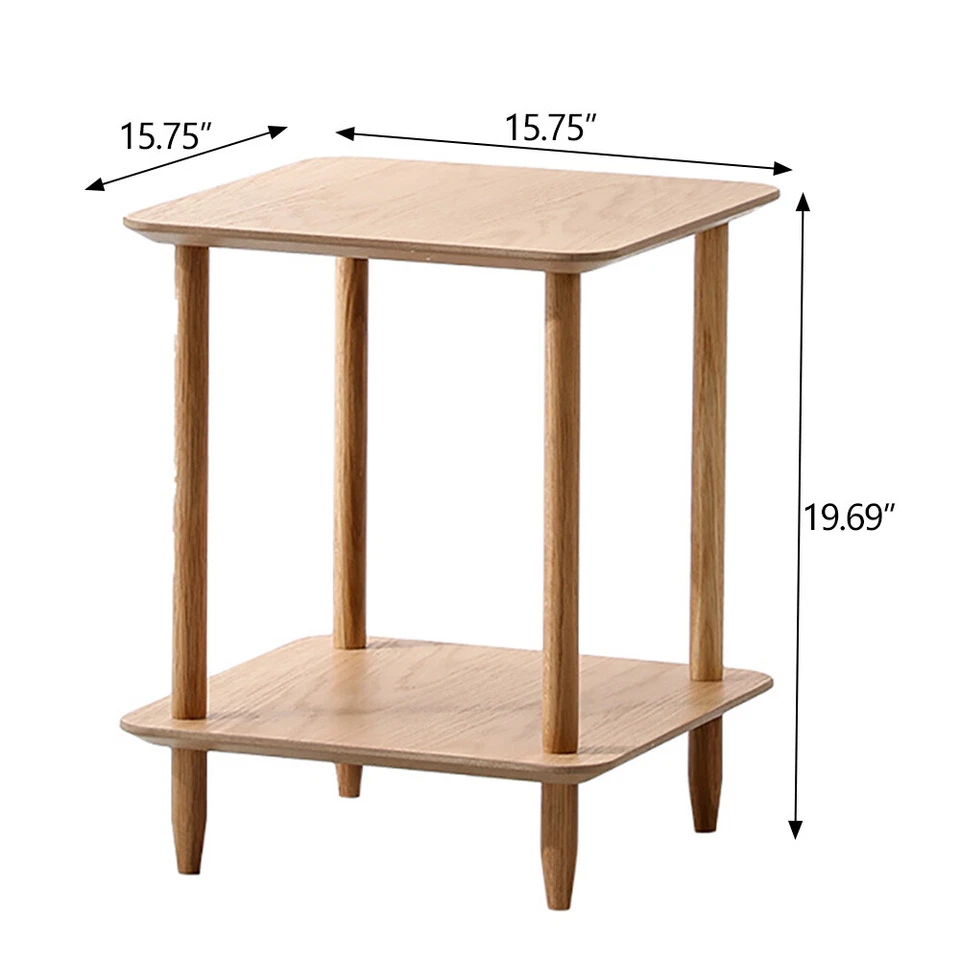16"x16"x20" 2 Tier End Table Solid Wood Sturdy Side Table Waterproof Furniture - Image 3 of 4