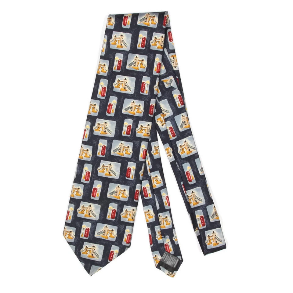 St. Michael Marks & Spencer 伦敦场景红色电话盒桥男式丝绸领带 — 第 2/4 张图片