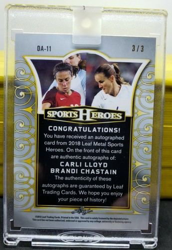 2018 Leaf Metal Sports Heroes Dual Auto VERDE #'d/3 Carli Lloyd Brandi Chastain - Foto 3 di 3