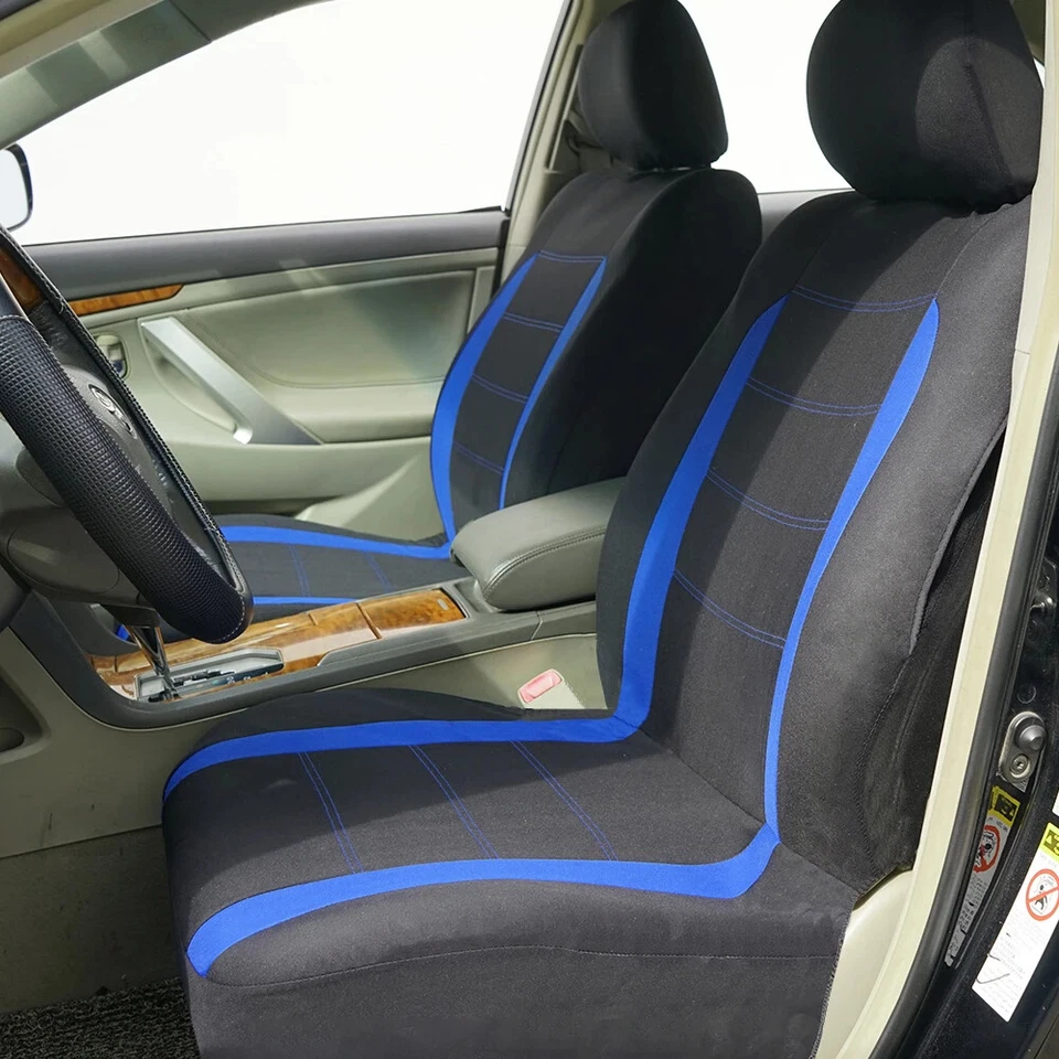 Juego de funda de asiento de coche deportiva de poliéster para la mayoría de los coches tela lisa bicolor elegante Foto 3 de 4