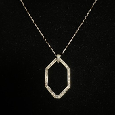 Sterling Silver Open Hexagon Crystal Pendant Necklace 19 