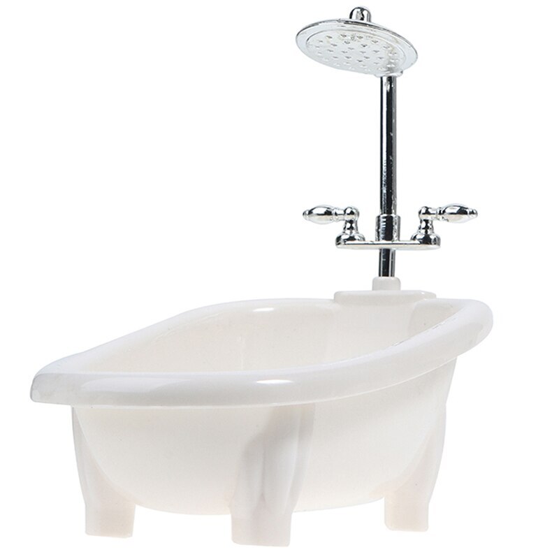 Dollhouse 1/6 Scale Miniature Shower White Bathtub Bathroom Plastic
