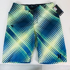 NWT Hurley Sz 20 Boys Boardshorts Swim Trunks Shorts Marine Blue Green Yellow