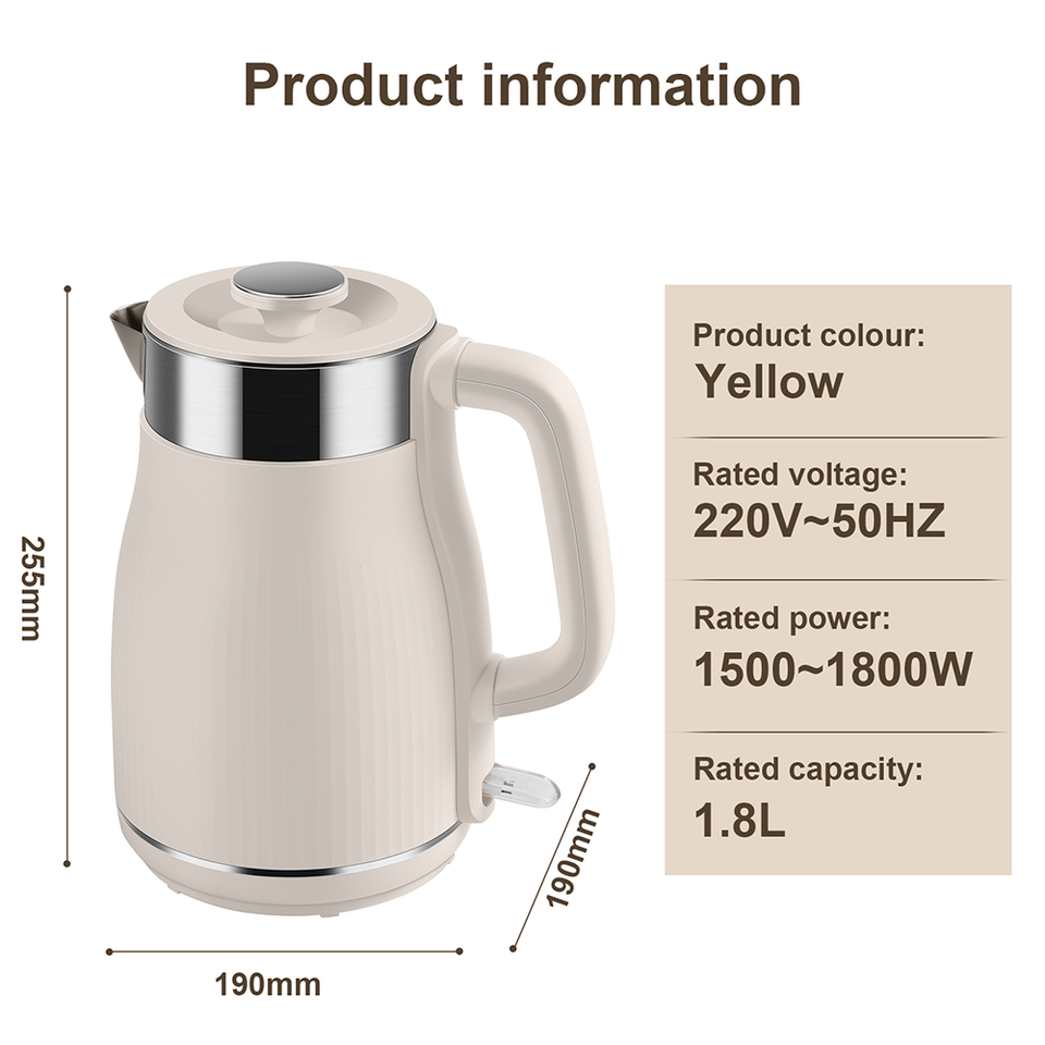 Beige Electric Kettle 1.8L Double Wall Stainless Steel Tea Hot Water