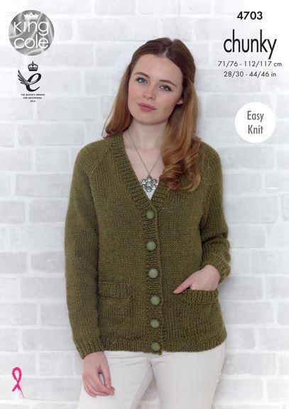 King Cole Womens Chunky Knitting Pattern Easy Knit Raglan Cardigan Sweater 4703 - Image 3