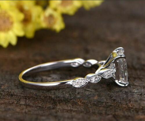 Bague Fiançailles Diamant Simulé Asscher 2.60 Ct - Or Blanc 14k - Taille 7