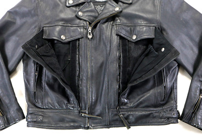 harley davidson jacket L black leather Nevada liner pockets zip concealed liner