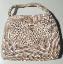 VTG Ivory Pearl Beads with handle and zipper Clutch or Coin purse made in Japan