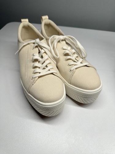 KEDS Sneaker donna Skyler stringate, beige platform twill pesante, NUOVISSIME! Taglia 9 - Foto 2 di 9