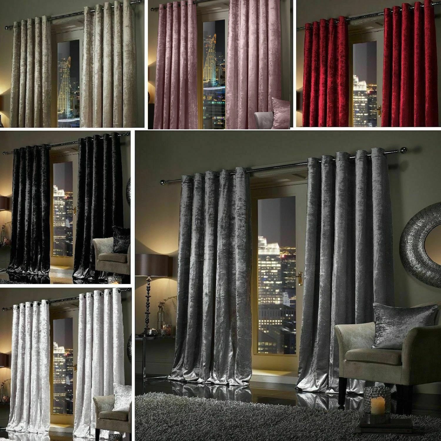 Plush Crushed Velour Faux Velvet Pencil Pleat Or Eyelet Ring Top Pair Curtains
Opens in a new window