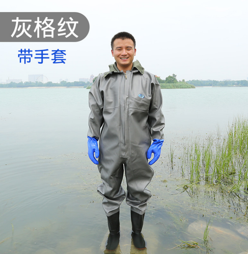Mens Thick Fishing Wading One-Piece Zipper Jumpsuit Hooded