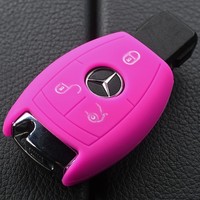 Auto SchlüSsel Schutz HüLle Pink FüR Mercedes Benz 3 Tasten Chrom Smartkey