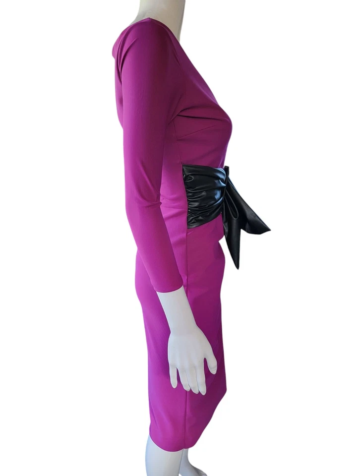 Chiara Boni La Petite Robe Belted Ruffle Sheath Bodycon Magenta Pink Women Dress - Image 4 of 4