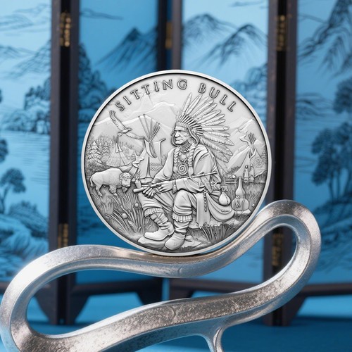 1 Troy Oz Sitting Bull Design .999 Fine Silver Round - Picture 9 of 12