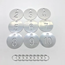 1-10 Round Stainless Steel Diameter 1.18" Numbered Tags Metal Key Tags ID Tag...