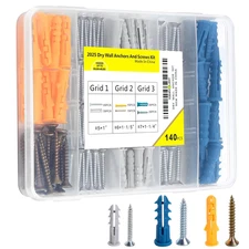 140PCS Drywall Anchors & Screws Kit – 3 Sizes Plastic Wall Anchors Assortment