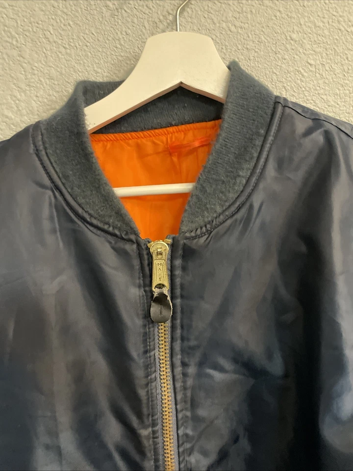 Chaqueta Bomber Ma-1 Azul Estilo Vintage Repro Militar Azul Marino Utilidad Talla XL Foto 4 de 4