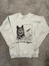 VTG 90s Wickliffe Timber Wolf Nature Sweatshirt Gray Youth L Cozy Wildlife