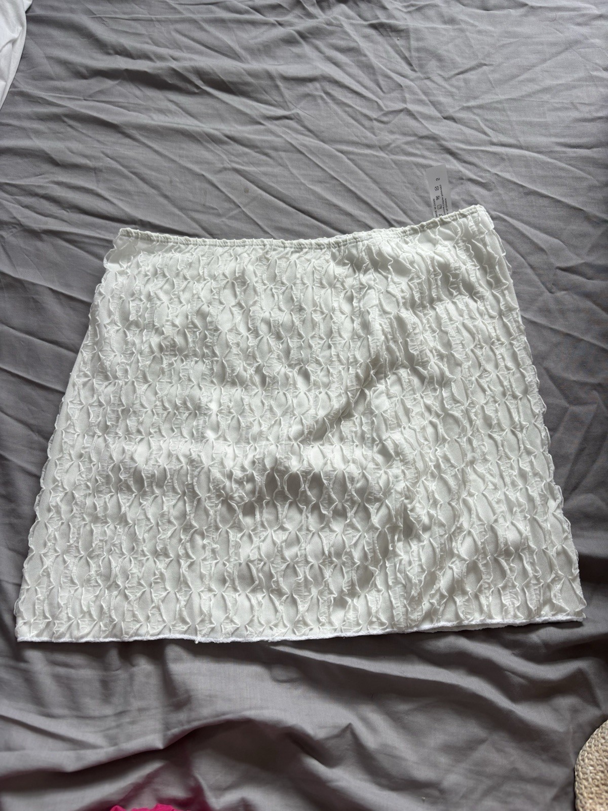 White Textured Mini Skirt with Stretchy Elastic Waistband