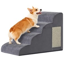 Dog Stairs for Small Dogs 19.7" H, Dog Ramp for Bed, 4-Step, Grey