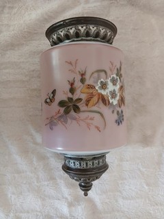 Vintage Jugendstil Art Deco Hänge Pendellampenschirm Opalglas Blumen ALT .