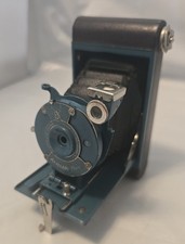 Kodak Petite Antique Folding Camera Blue w/Case - Rare! Read! P08