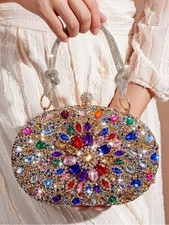 Crystal Jeweled Oval Evening Bag - Multicolor