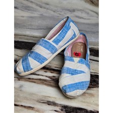 TOMS Womens Alpargata Blue White Striped Canvas Slip On Shoes Size 6 nautical