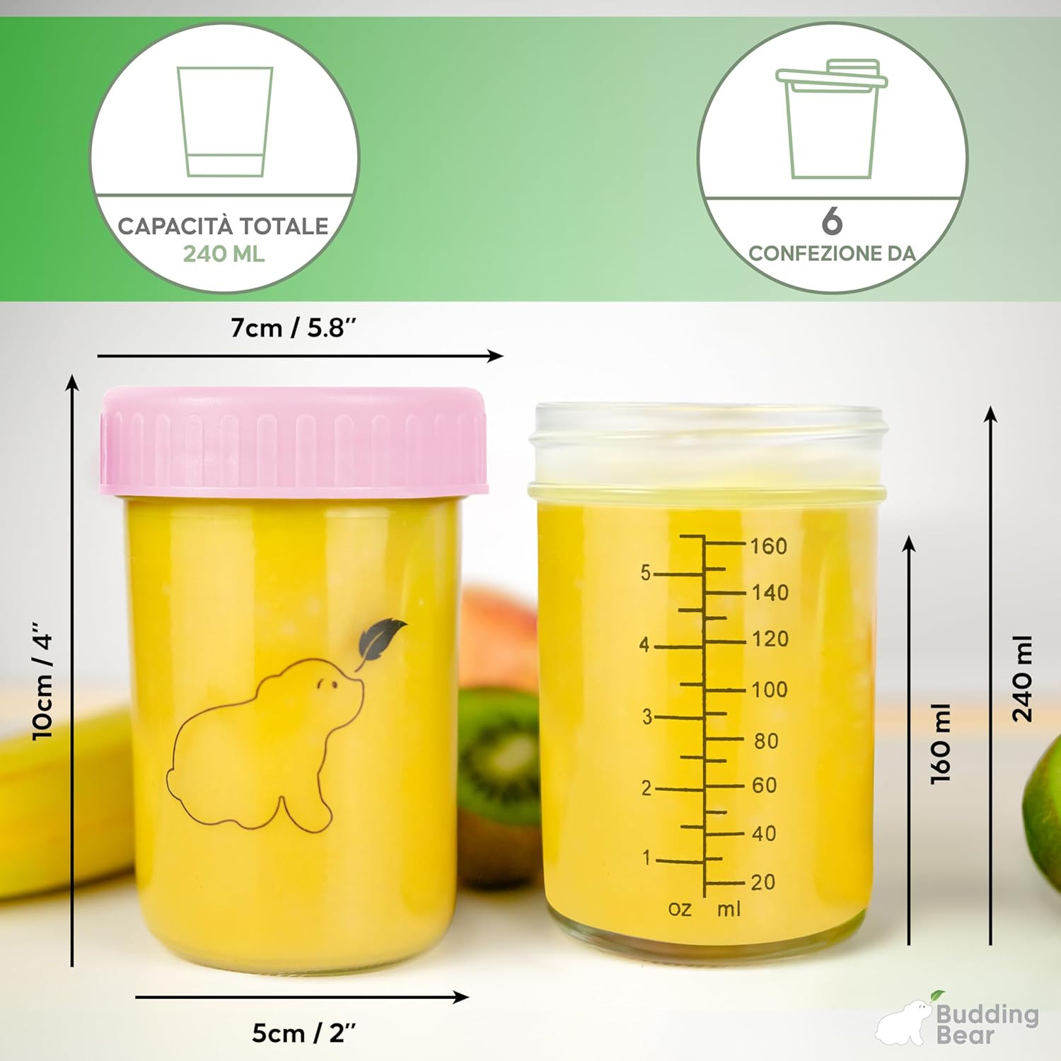 Set 6 Barattoli in Vetro per Pappe Bimbi 240ml - Come una volta - 2