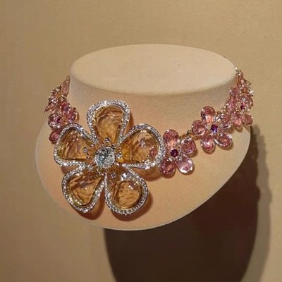 Swarovski Florrere flower necklace choker, pink and yellow crystal