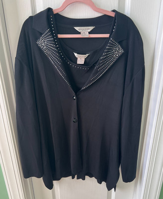 Exclusively Misook Jacket Tank Set Black Rhinestone Bling FLAW Read Size 2X