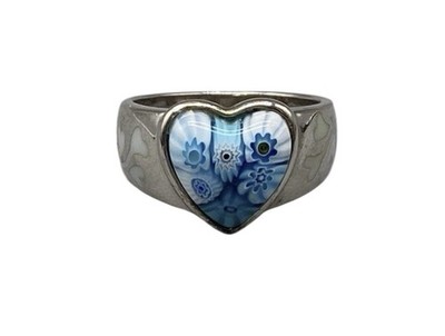 LAST CHANCE Alan K Sterling Silver Millefiori Murano Glass Blue Heart Ring Sz7.5