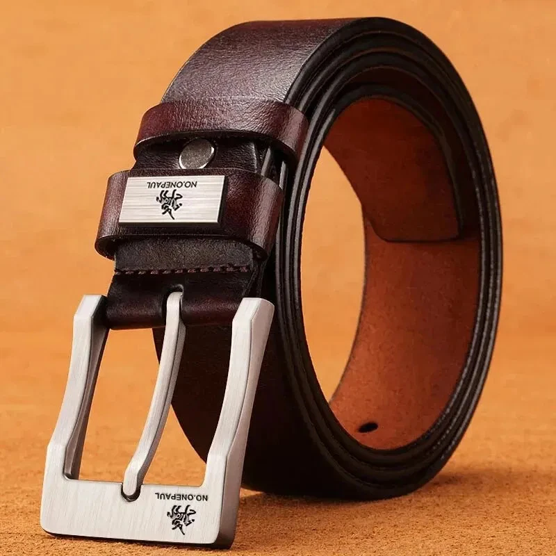 Ceinture Homme Cuir Véritable Vachette Noir Marron Vintage 110cm à 125cm 3.8cm - Photo 2/4