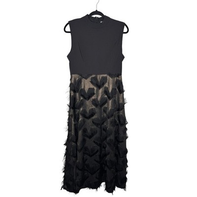 Vicky and Lucas M black feather fringe star printed maxi dress women s