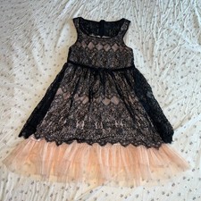 Babydoll Dress Black Lace Peachy Pink Tulle Bow RED Valentino Size Small Twee