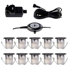 SET OF 10 - 30mm IP67 BLACK WARM WHITE LED DECKING LIGHT KIT DUSK DAWN SENSOR