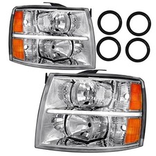 Headlight Fit For 07-13 Silverado Chrome Housing Chrome Housing Amber Reflector
