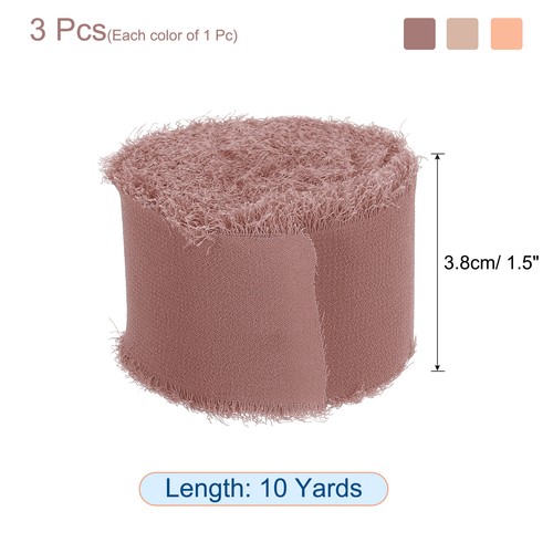 Chiffon Nastro 1.5" x 10Iarde,Marrone/Chiaro Beige/Chiaro Arancione Seta Nastro - Foto 2 di 7