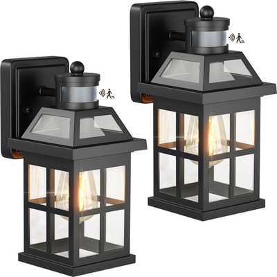 Upgraded Motion Sensor Outdoor Light Fixtures 2-Pack, Black Aluminum Sconces